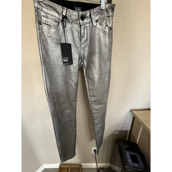 Paige Verdugo Ankle Skinny Coated Jeans size 26 NWT Metallic grey Mid Rise - Picture 6 of 8